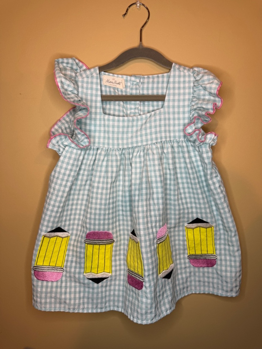Marie Nicole Pencil Applique Dress | Back to School Gingham | Girls 6/7